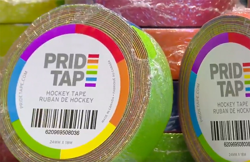 The rainbow hockey stick Pride Tape