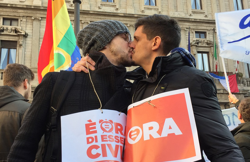 Tom York and Alberto Milazzo protesting for civil unions.